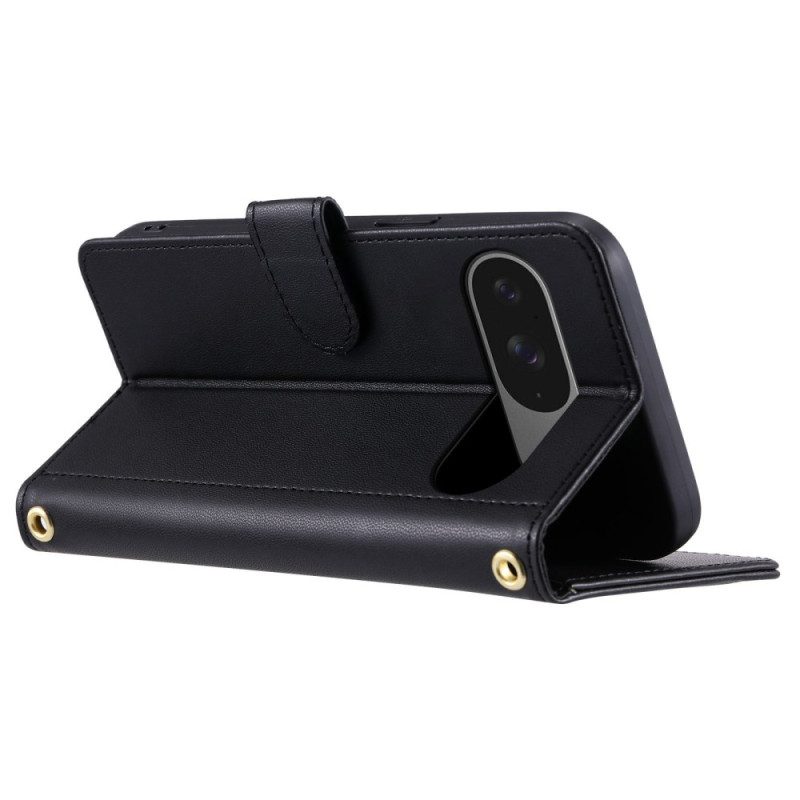 Nahkakotelo Google Pixel 10 / 10 Pro Tikattu Hihnoilla