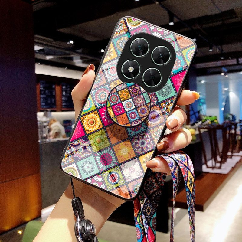 Hülle Für Xiaomi Redmi Note 14 Pro 5g Patchwork-riemen Und Ringhalter