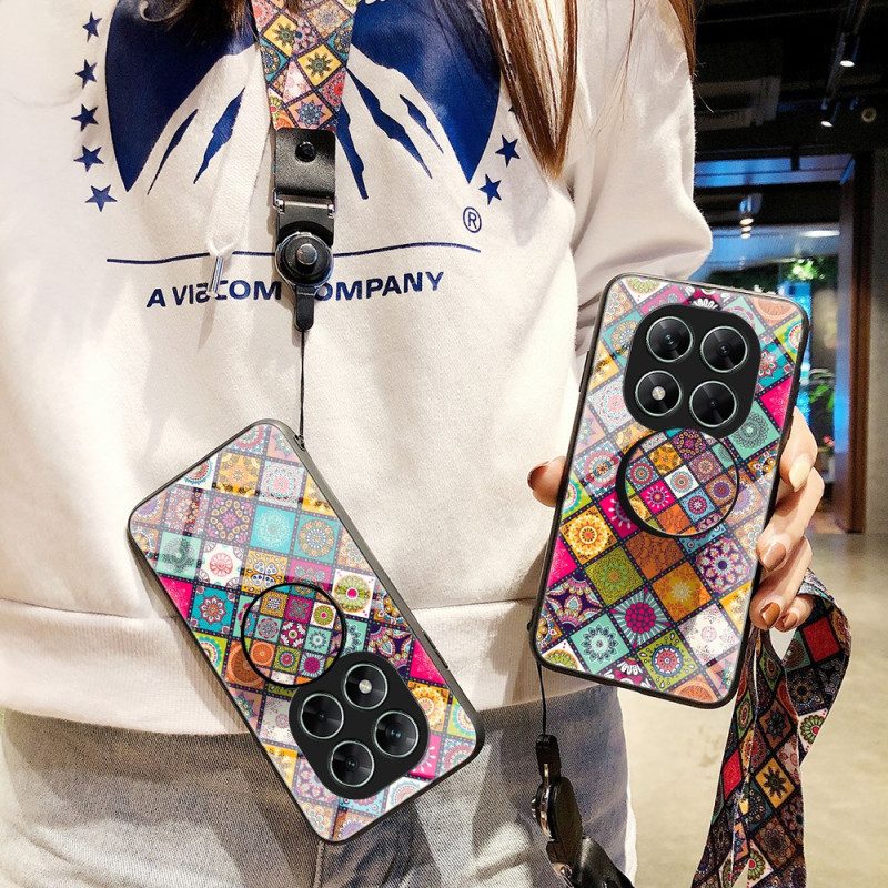 Hülle Für Xiaomi Redmi Note 14 Pro 5g Patchwork-riemen Und Ringhalter