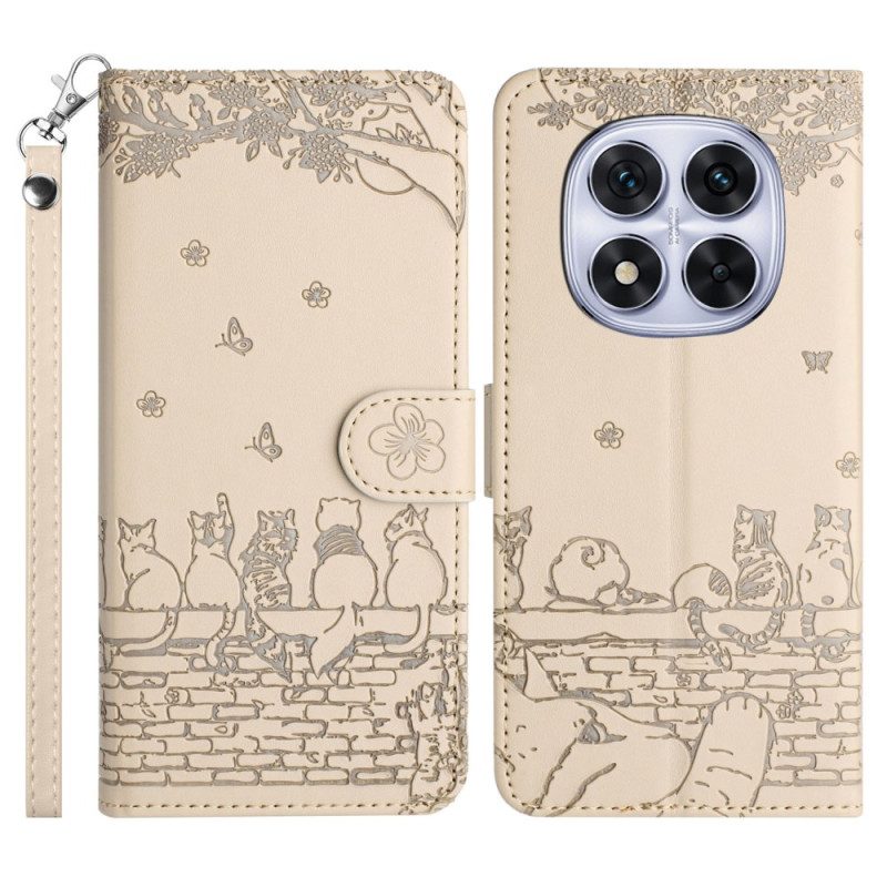 Nahkakotelo Xiaomi Redmi Note 14 Pro 5g Kissakuvio Ja Hihna