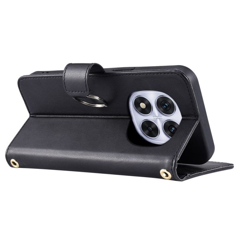 Nahkakotelo Xiaomi Redmi Note 14 Pro 5g Tikattu Hihna Ja Olkahihna