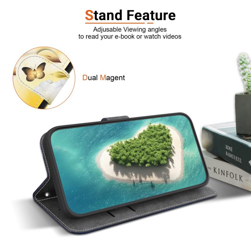 Kotelot Poco C71 Puhelinkuoret Kultaisia Perhosia Ja Valkoisia Kukkia