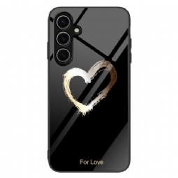 Kuori Samsung Galaxy S25 Plus 5g Karkaistua Lasia Kultainen Sydän Mustalla Pohjalla Tausta