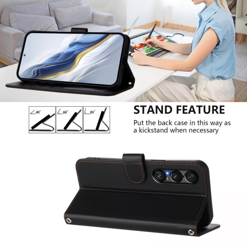 Kotelot Sony Xperia 1 Vii Nahkaefekti Ja Nauha Suojakuori