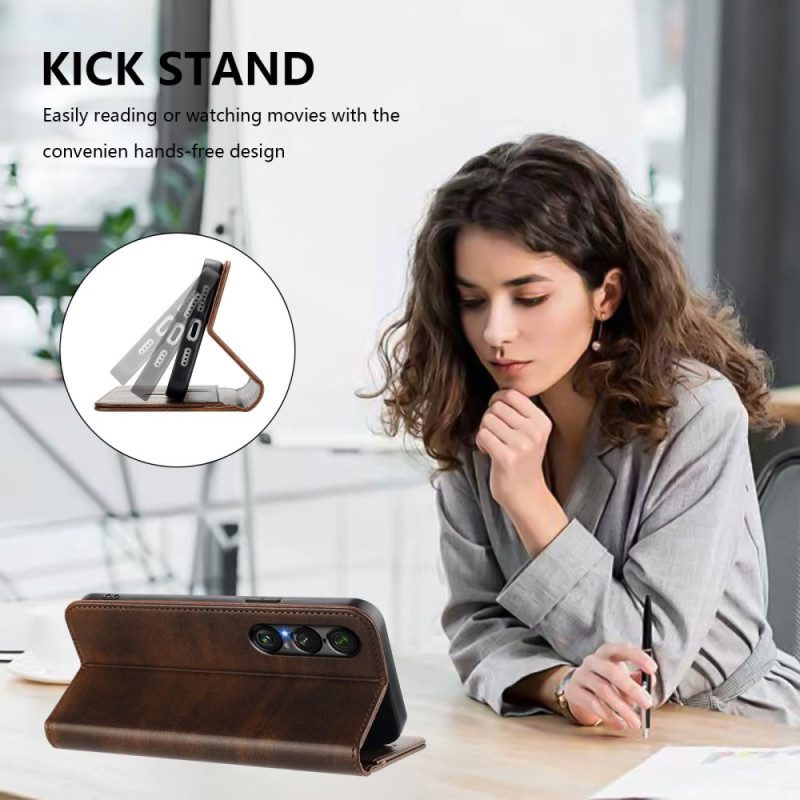 Nahkakotelo Sony Xperia 1 Vii Rfid-suojattu Retrokuvio Suojakuori