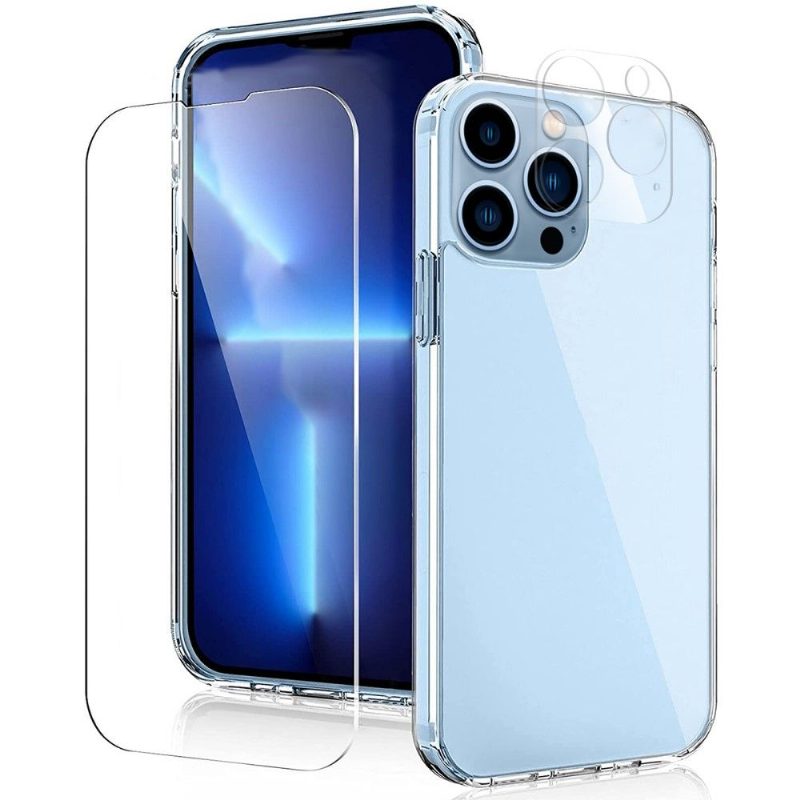 iPhone 13 Pro - Läpinäkyvä Kotelo + Näytönsuoja + Linssinsuoja