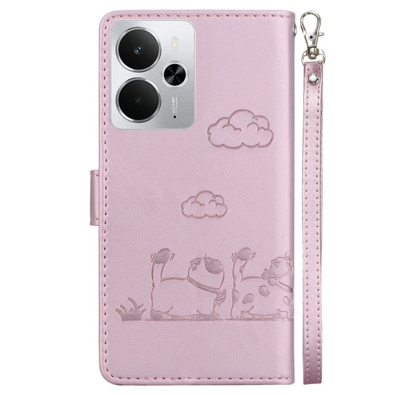 Kotelot Realme 14 5g Rfid-kissakuvioinen Hihna