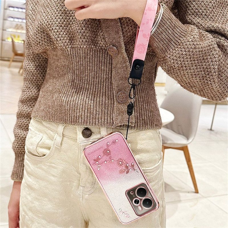 Kuori Realme 14 5g Kadem Kukkia Ja Strasseja Kaulanauhalla Suojakuori