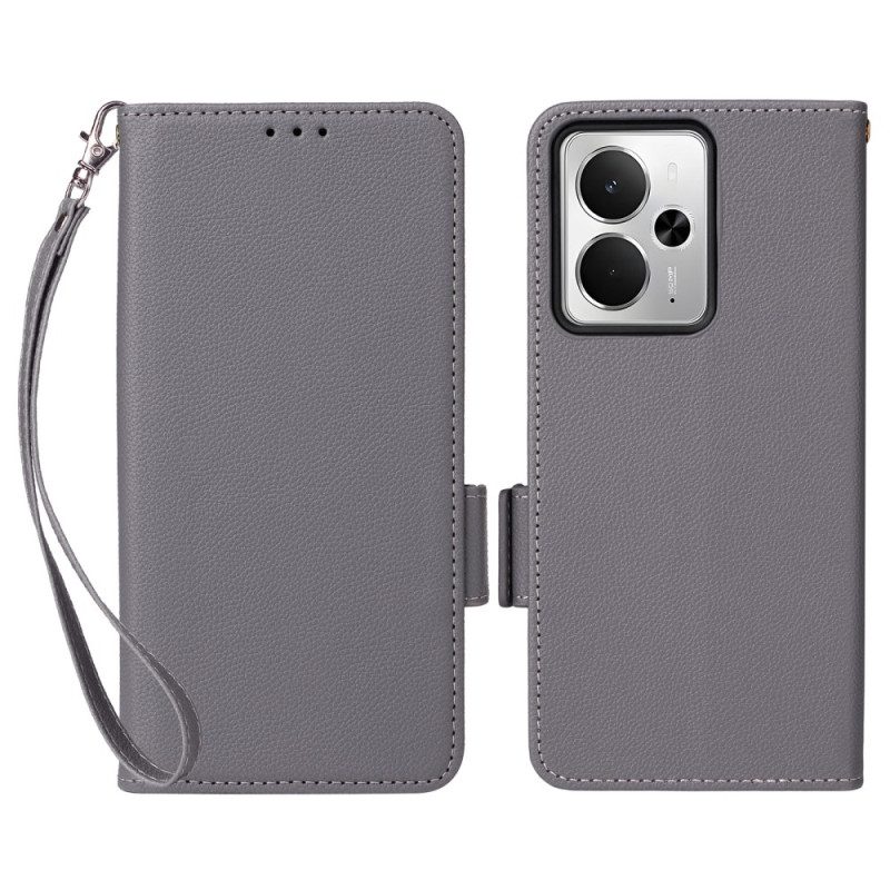 Nahkakotelo Realme 14 5g Litsikuvioinen Hihna