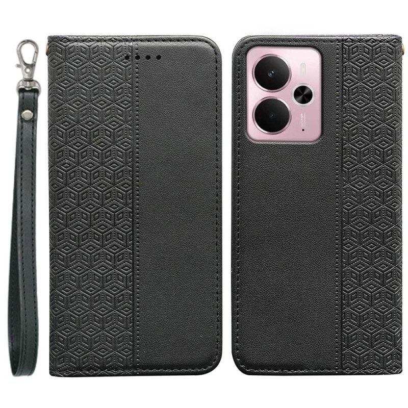 Nahkakotelo Realme 14 5g Puhelinkuoret Ruutureunus Ja Hihna