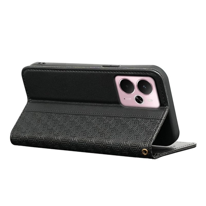 Nahkakotelo Realme 14 5g Puhelinkuoret Ruutureunus Ja Hihna