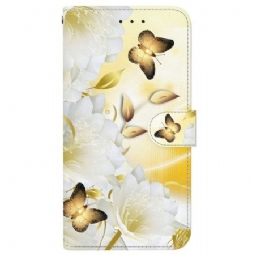 Kotelot Xiaomi Redmi Note 15 5g Puhelinkuoret Kultaisia Perhosia Ja Valkoisia Kukkia