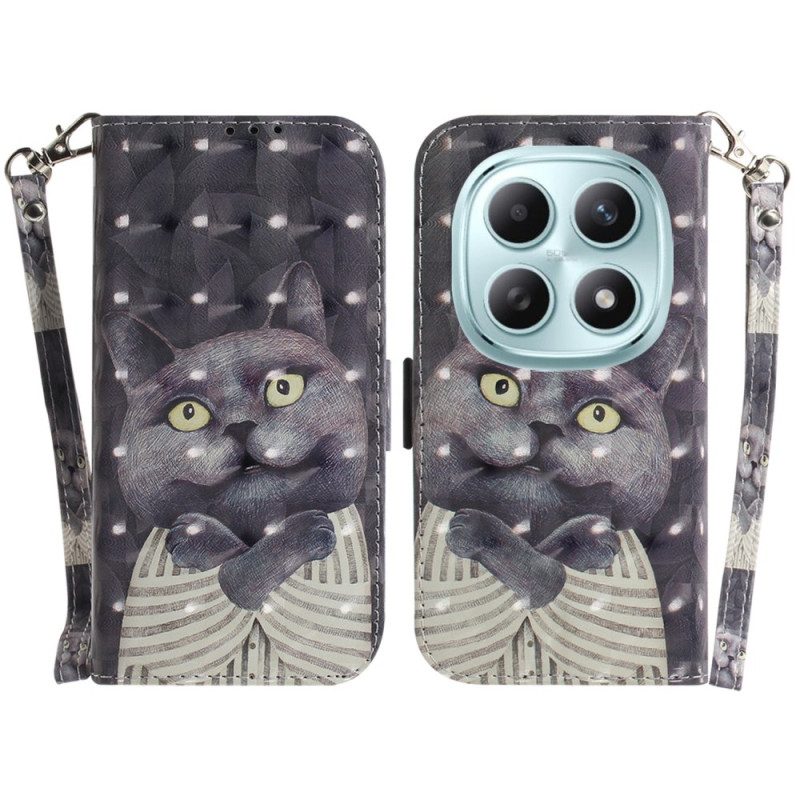 Nahkakotelo Xiaomi Redmi Note 15 5g Harmaa Kissa Ja Nauha