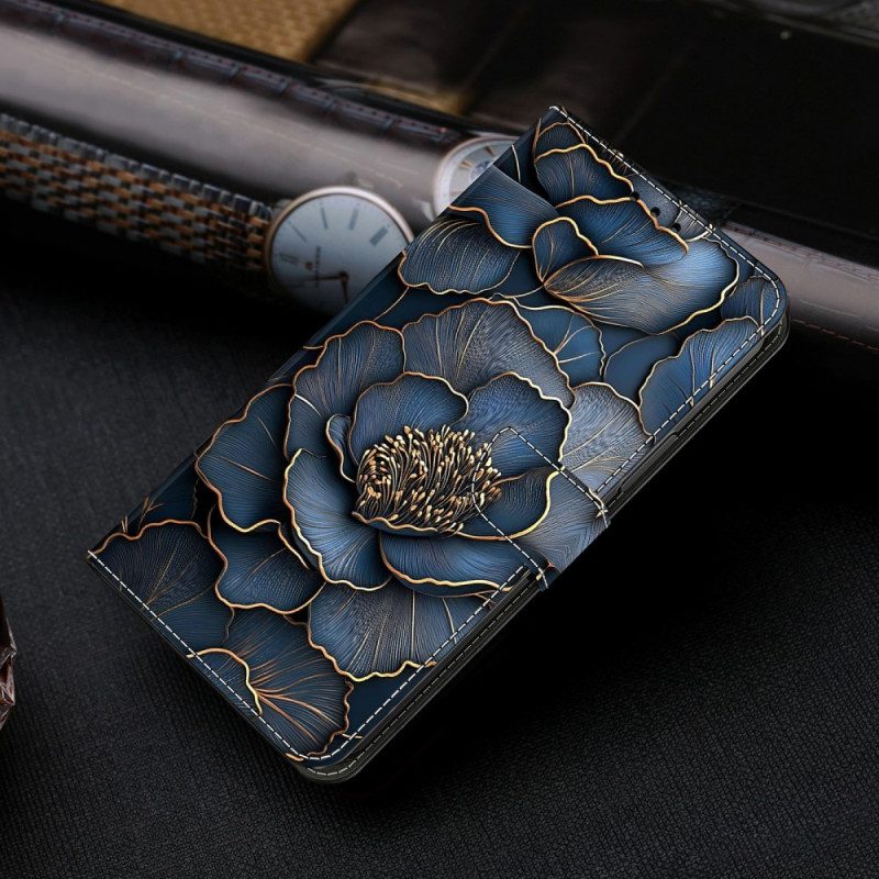 Nahkakotelo Xiaomi Redmi Note 15 5g Sininen Ja Kultainen Pioni