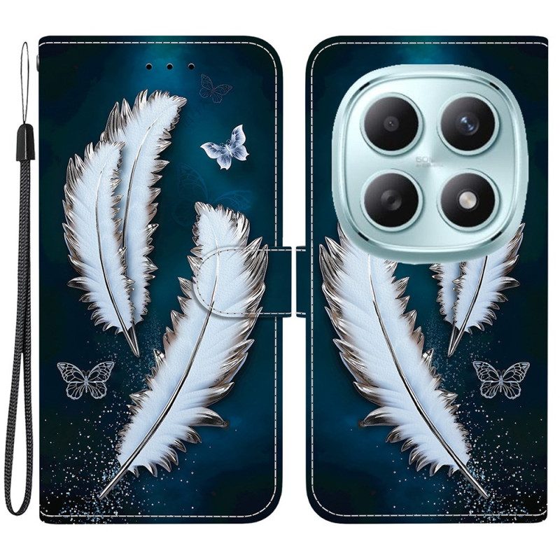 Nahkakotelo Xiaomi Redmi Note 15 5g Valkoiset Höyhenet