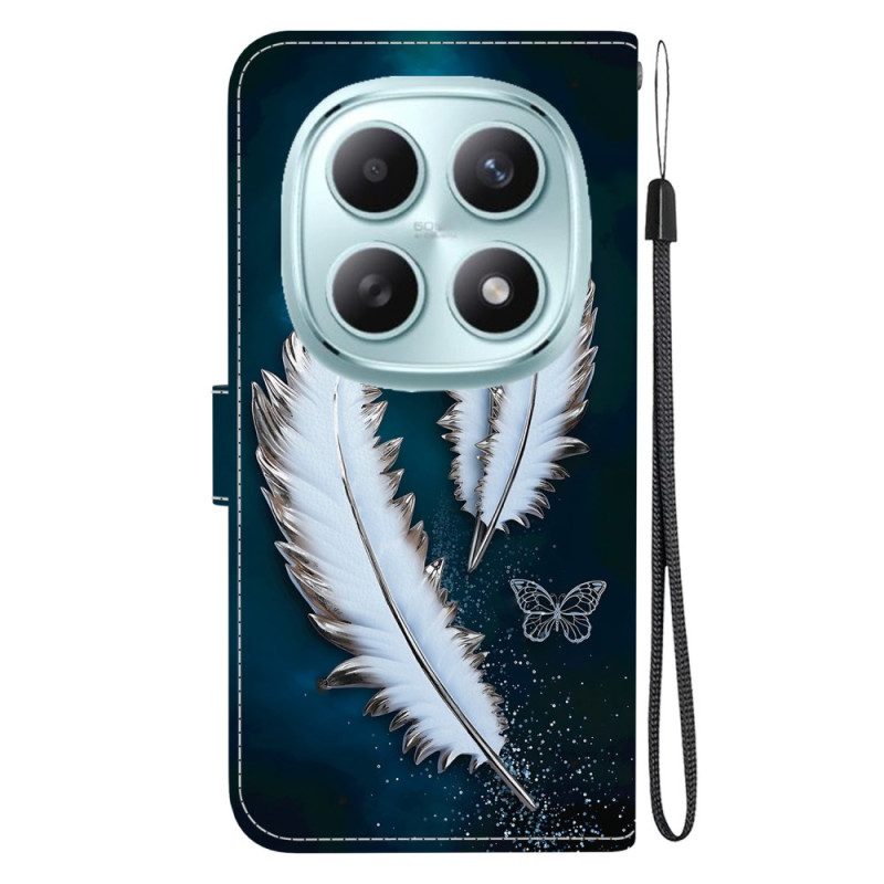 Nahkakotelo Xiaomi Redmi Note 15 5g Valkoiset Höyhenet